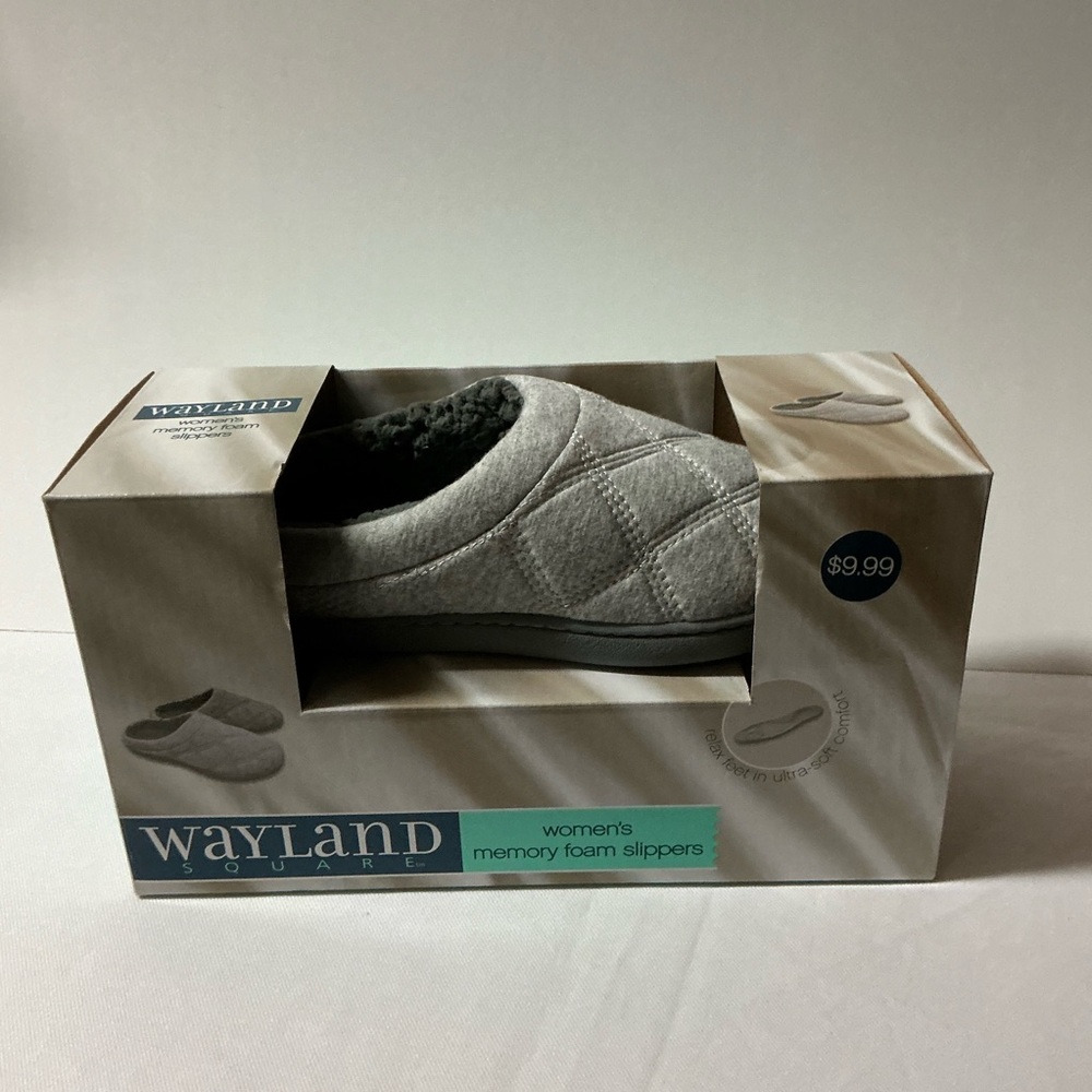 Wayland Square Gray Memory Foam Slippers